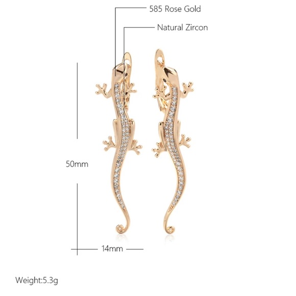 Rose Gold Tone Lizard Earrings with cubic zirconia - Picture 2 of 6